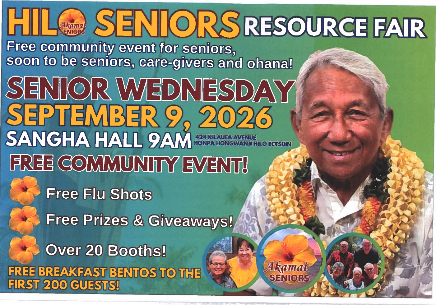 Hilo Seniors Resource Fair, Wednesday September 9 2026, 9 AM, Sangha Hall, Hilo